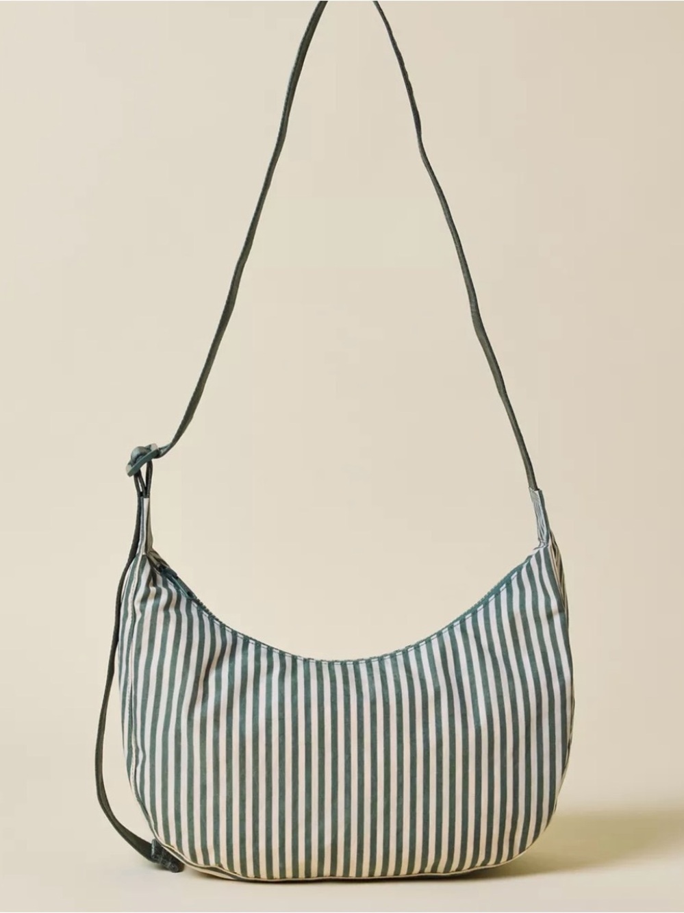 Striped Crescent Shoulder Bag - Green & White - Picture 1 of 2